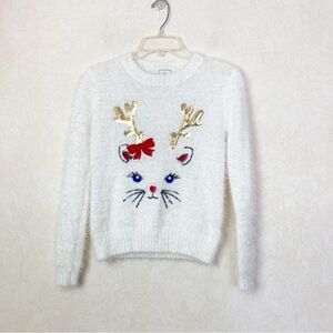 Colortree Holiday Reindeer Pullover Sweater Sequins White Girl Size 10